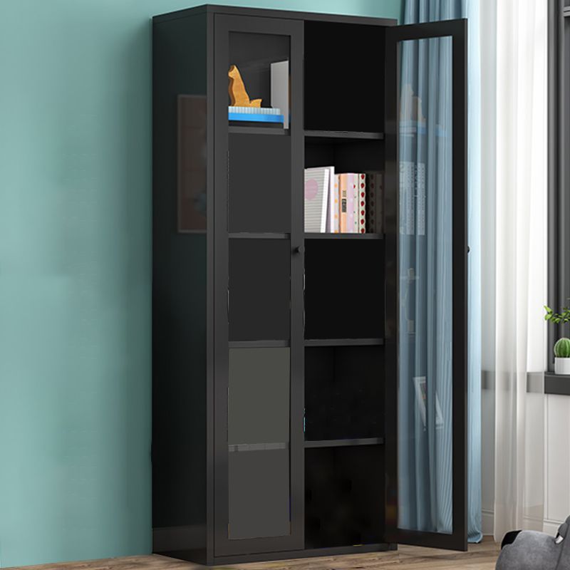 Contemporary Storage Cabinet Antique Finish Side Cabinet with Glass Paned