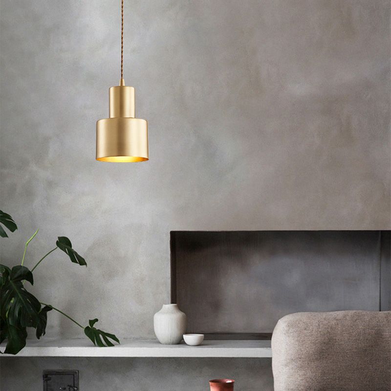 Esszimmer Down Lighting Anhänger Modernes Messing -Hang -Lampe -Kit mit Zylindermetallschatten