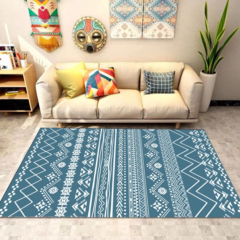 Bohemian Banded Print Rug Polyester Area Carpet Non-Slip Backing Indoor Carpet for Living Room