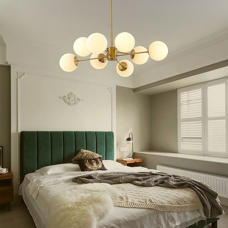 Gold Nordic Style Full Brass Lighting Fixture White Glass Ball Shade Molecular Large Chandelier