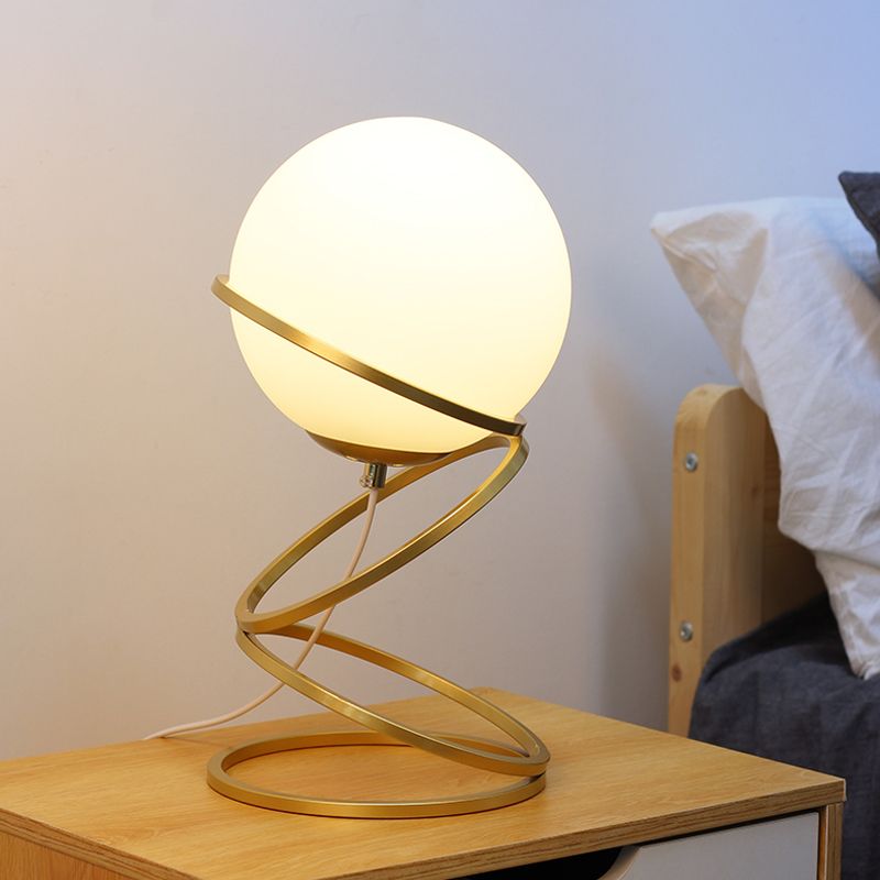 Metal 4-Ring Table Light Postmodern 1 Light Gold Finish Night Lamp with Global Frosted Glass Shade