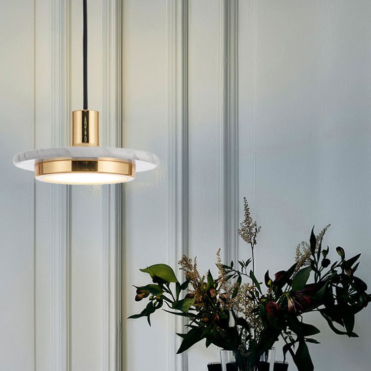 Stone Circle Pendant Lighting Fixture Minimalist LED Hanging Light Kit for Living Room