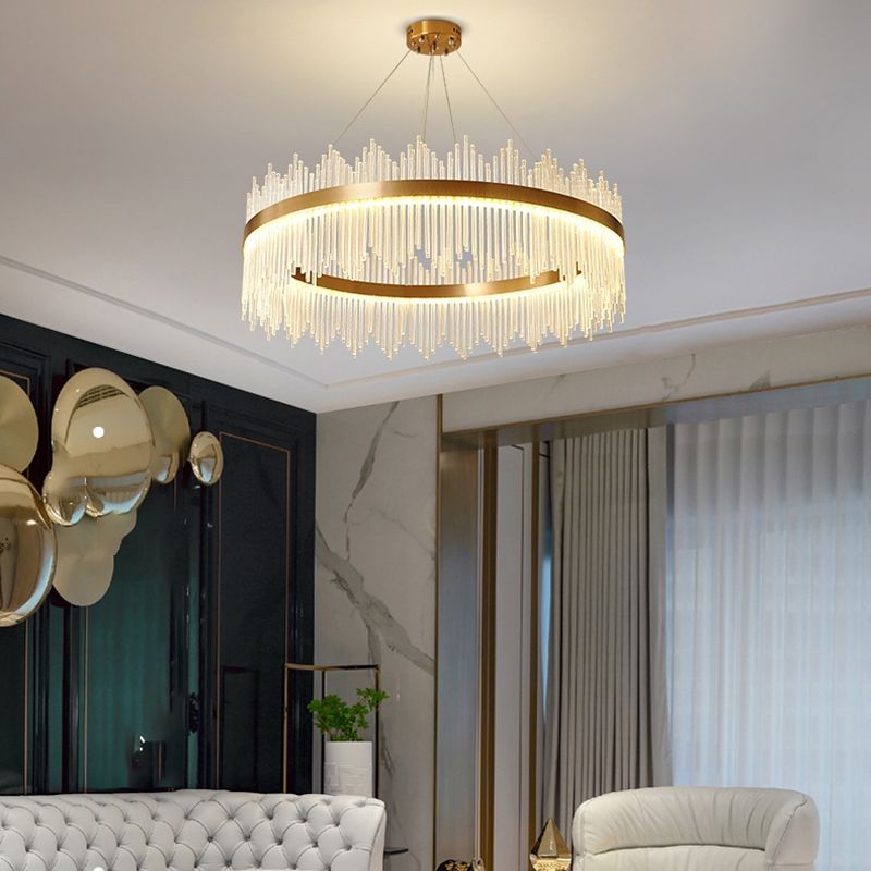 Modern Luxury LED Hanging Light Metal Linear Chandelier for Living Room