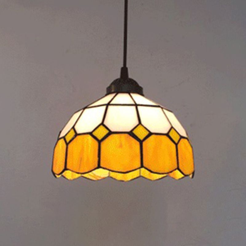 Bowl Pendant Lighting Fixture Tiffany Style Stained Glass Suspension Pendant Light