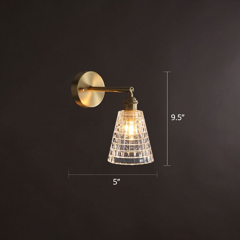 Tapered Adjustable Sconce Lighting Postmodern Textured Glass 1 Head Gold Wall Lamp for Bedroom