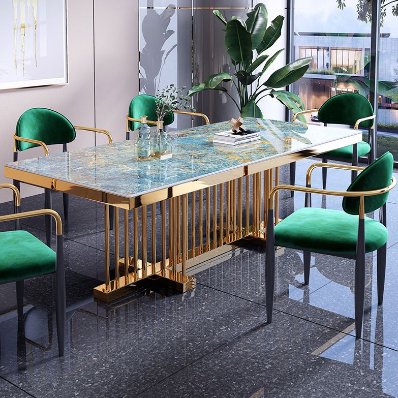 Metal Traditional Luxury Rectangle Dining Table Sintered Stone Top Table with Trestle