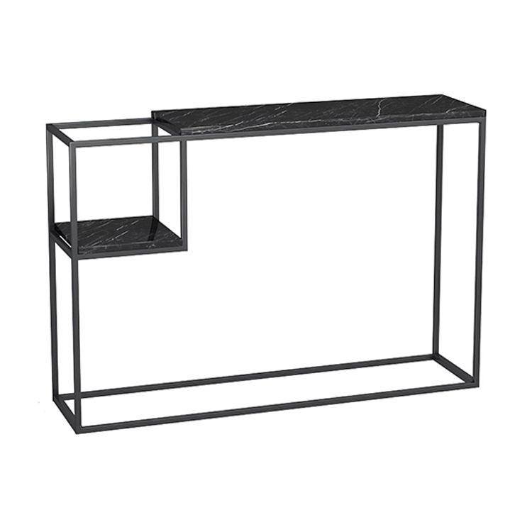 Rectangle Marble Top Console Table with Storage Shelf and Iron Frame Base