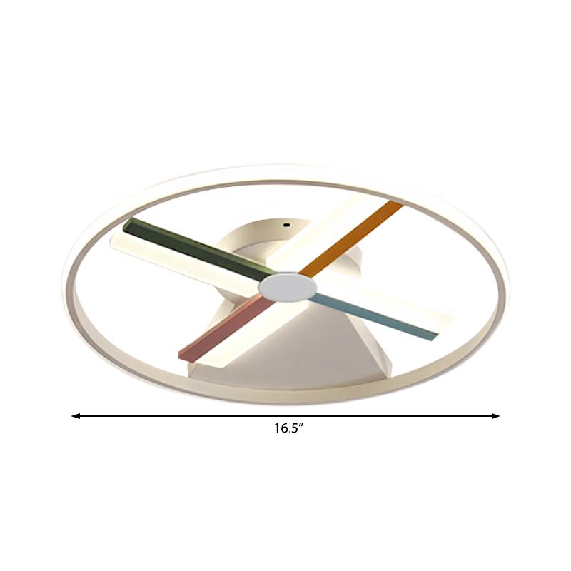 Windmill Ceiling Lighting Kids Acrylique 16,5 "/20.5" W LED White Finish Flush Mount Light with Metal Ring, Warm / White Light