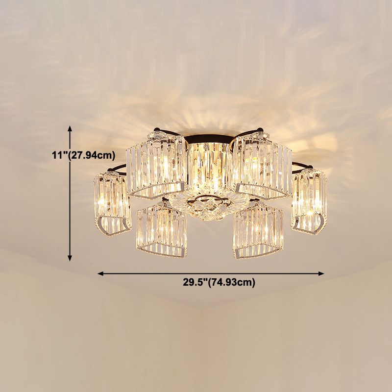 Contemporary Geometric Flush Light Fixture Crystal Flushmount Lighting in Black