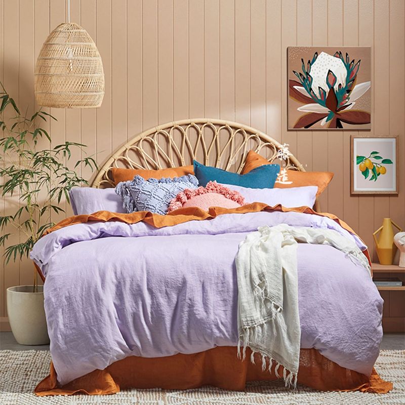 84.65 inch Wide Tropical Bed Frame Natural Solid Wood Platform Bed Frame