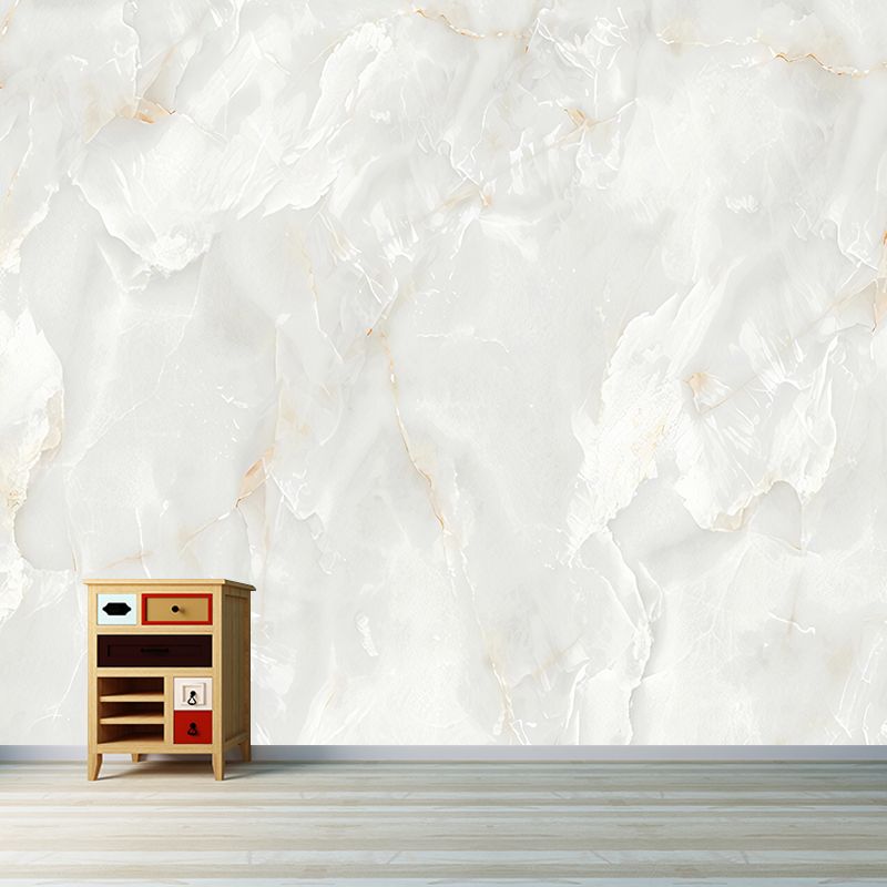 Contemporary Marble Wall Covering in Yellow and White Bedroom Mural Wallpaper, Custom-Printed