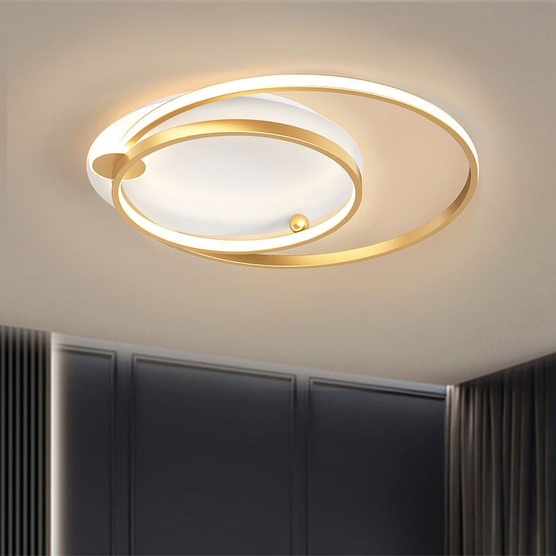 Dual-Hoop-Deckeneinbauleuchte aus Metall in moderner Schwarz/Gold-LED-Einbauleuchte mit warmem/weißem Licht, 18"/21,5" Breite