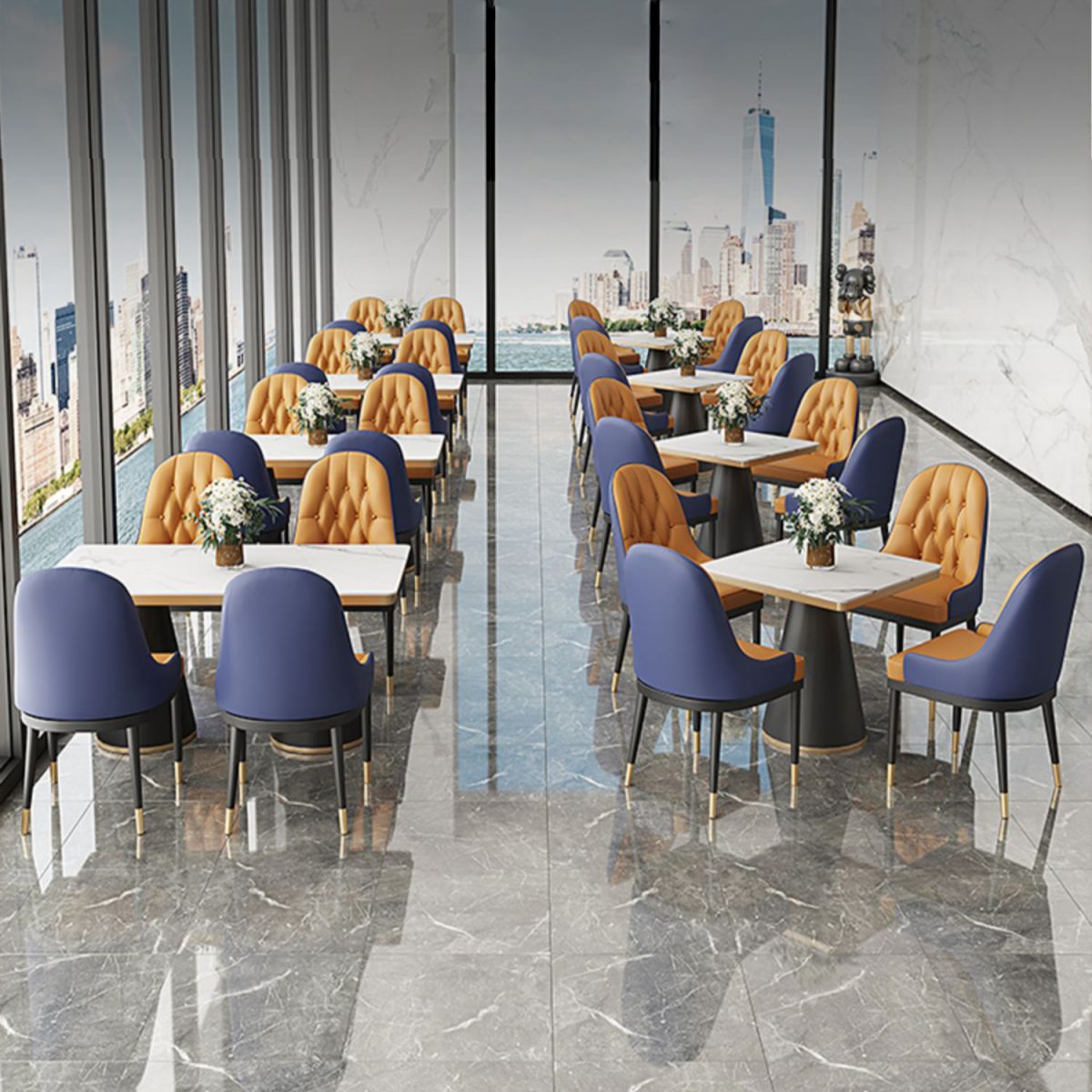 Glam Style Faux Leather Chair Metal Dining Chairs for Home Use