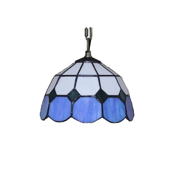 Bowl Pendant Light Single Bulb Stained Glass Tiffany-Style Hanging Lamp in Blue and White