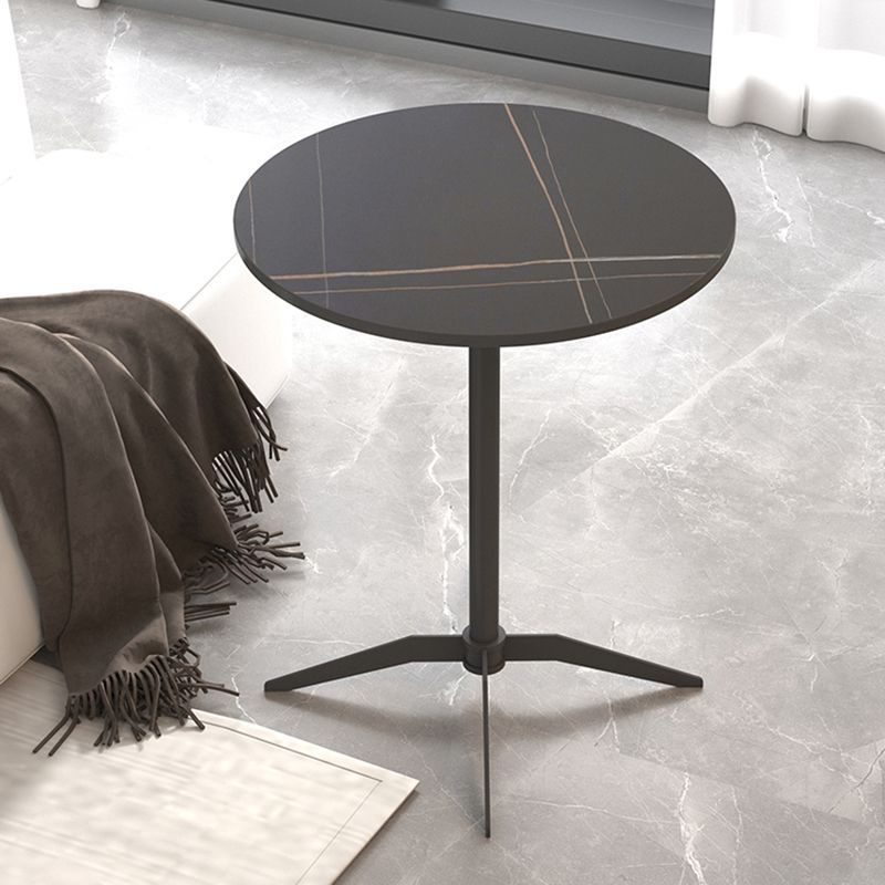 Modern Stone Cocktail Table with Black Pedestal Coffee Table - 21.7''/23.6''
