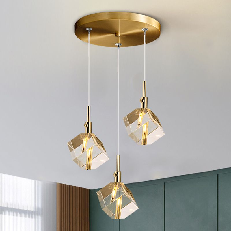 Electroplate Iron Pendant Light in Modern Luxury Style Crystal Square Hanging Lamp for Dining Room