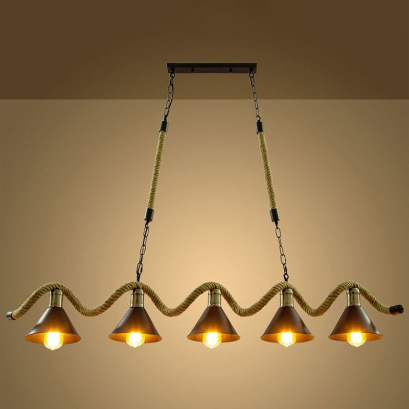 Rope industrial Natural Isla Ligera Black Metal Shade Island Colgante para café