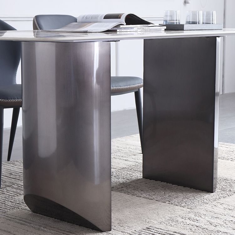 Sintered Stone Modern Rectangle Table Modern Kitchen Table with Double Pedestal in Grey