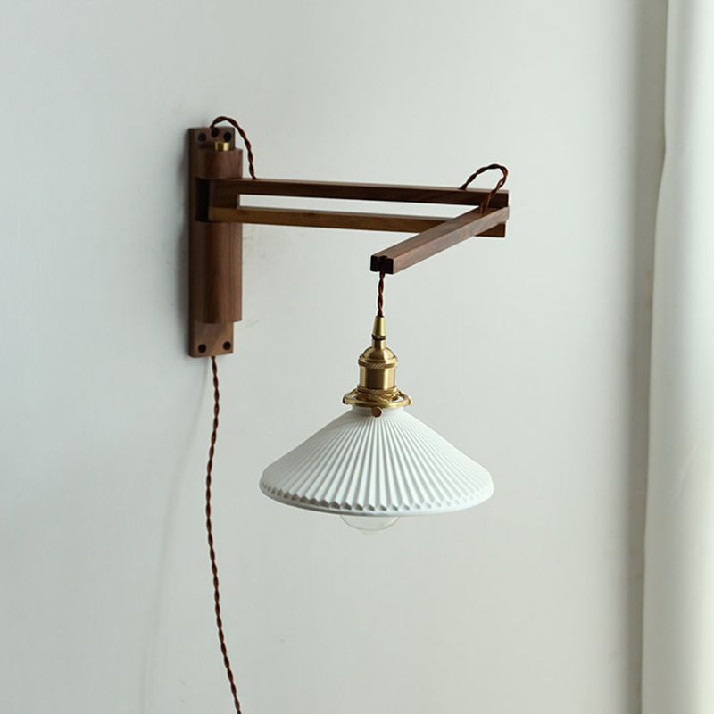 Iluminación de pared de doble brazo de madera estilo contemporáneo 1 lámpara de pared de luz