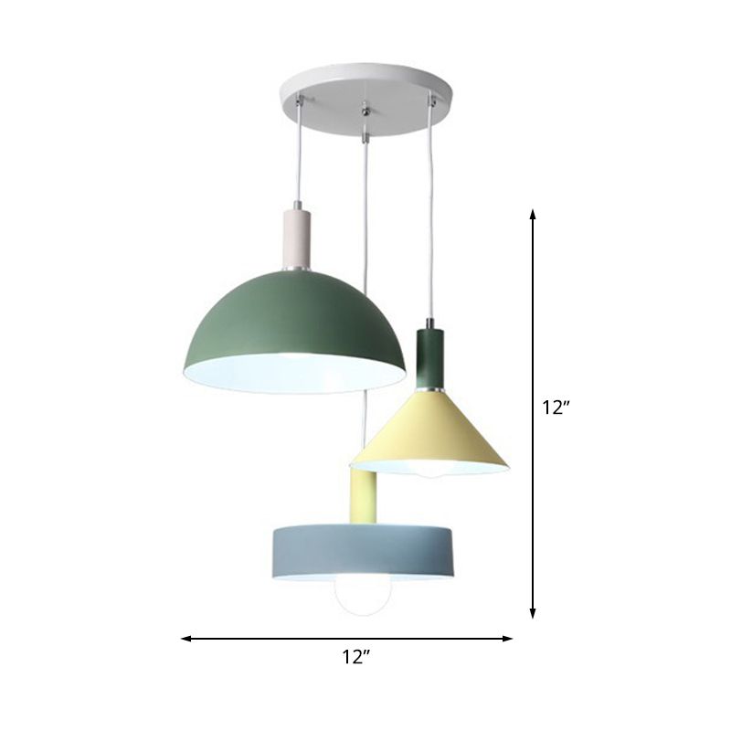 White Geometry Cluster Pendant Light Nordic Style 3-Head Metallic Suspension Lamp