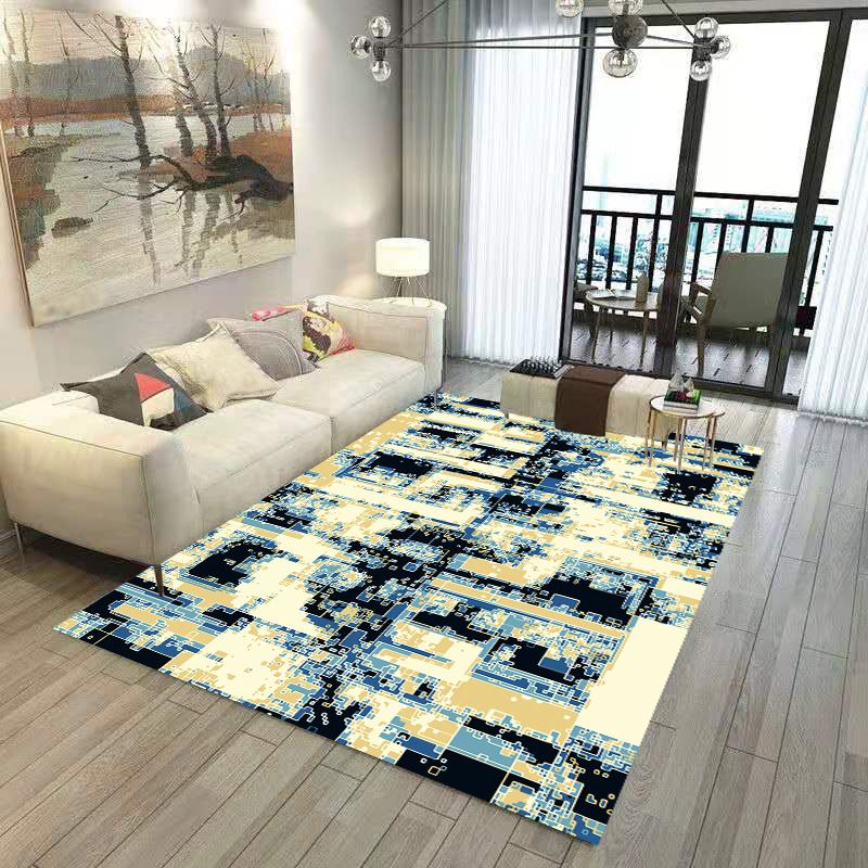 White Abstract Pattern Rug Polyester Casual Rug Non-Slip Backing Area Rug for Living Room