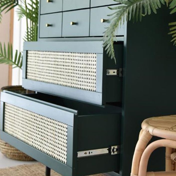 Contemporary Green Accent Chest with 8 Drawers and Straight Legs