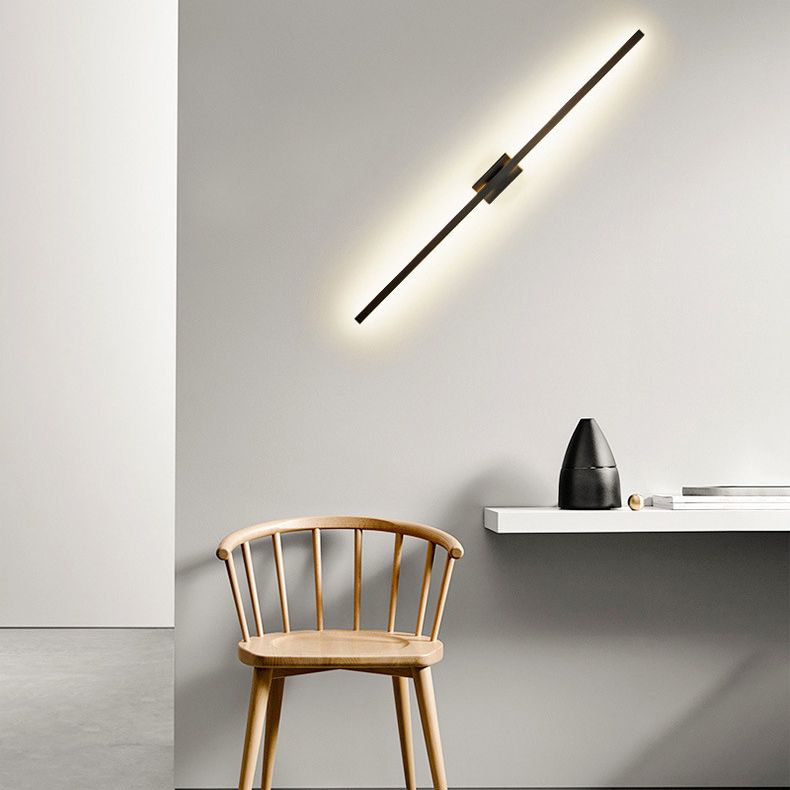 Minimalisme rotatif Ligne LED lampe murale contemporain Long Strip Strip acrylique Lalls d'applications en noir
