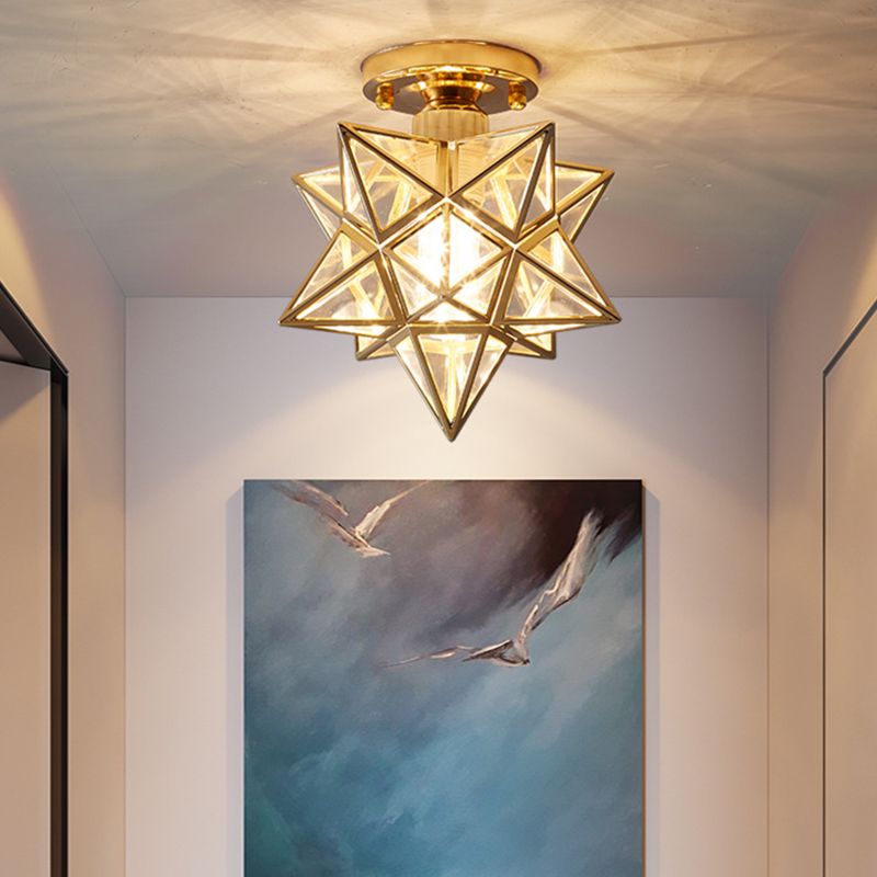 Glass Semi Flush Mount Light Star Shape Vintage Semi Flush Ceiling Light