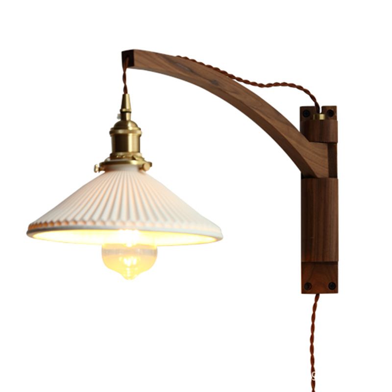 Brown 1-Light Wall Lamp in Modern Creative Style Wooden Cone Wall Light for Living Room