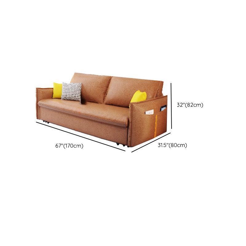 31" Wide Scandinavian Sleeper Sofa Futon Orange Faux Leather Sleeper Sofa