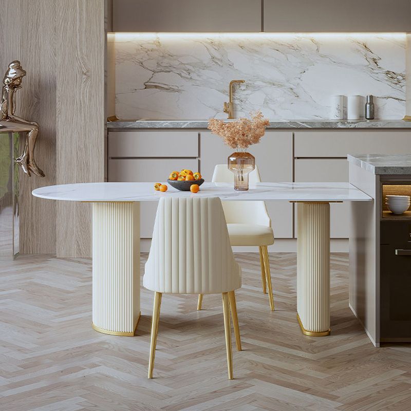 Stone Top Dining Table Luxury Dining Table with Sled Base in White