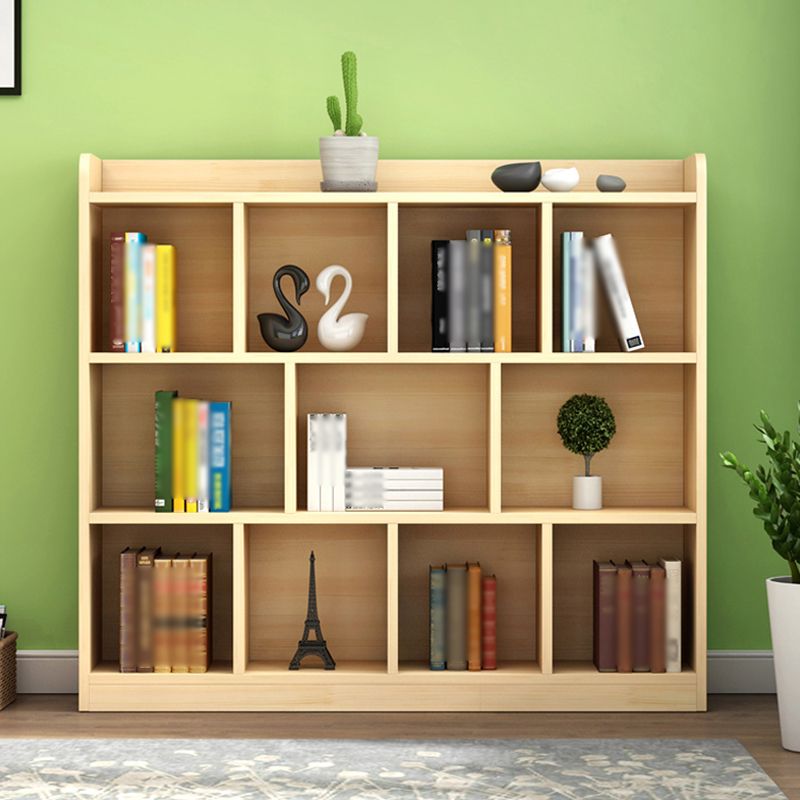 Closed Back Bookshelf Solid Wood Contemporary Style Natural Bookcase for Office