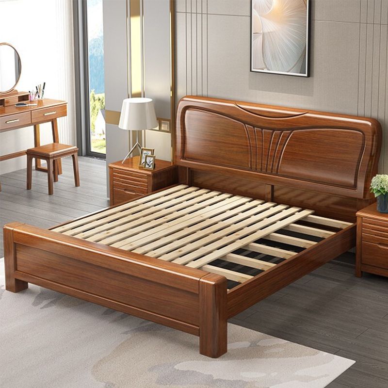 Traditional Style Bed Frame Walnut Standard Bed with Headboard