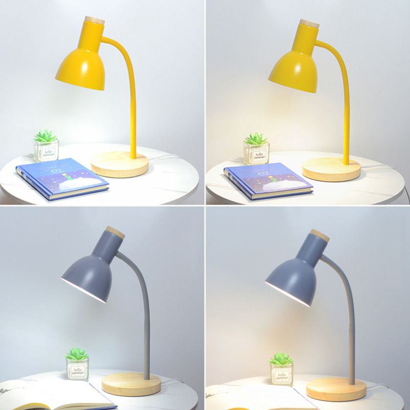 Dome Shade Nordic Style Table Lampe 18 "Hauteur de lite de lecture de chevet avec base ronde en bois