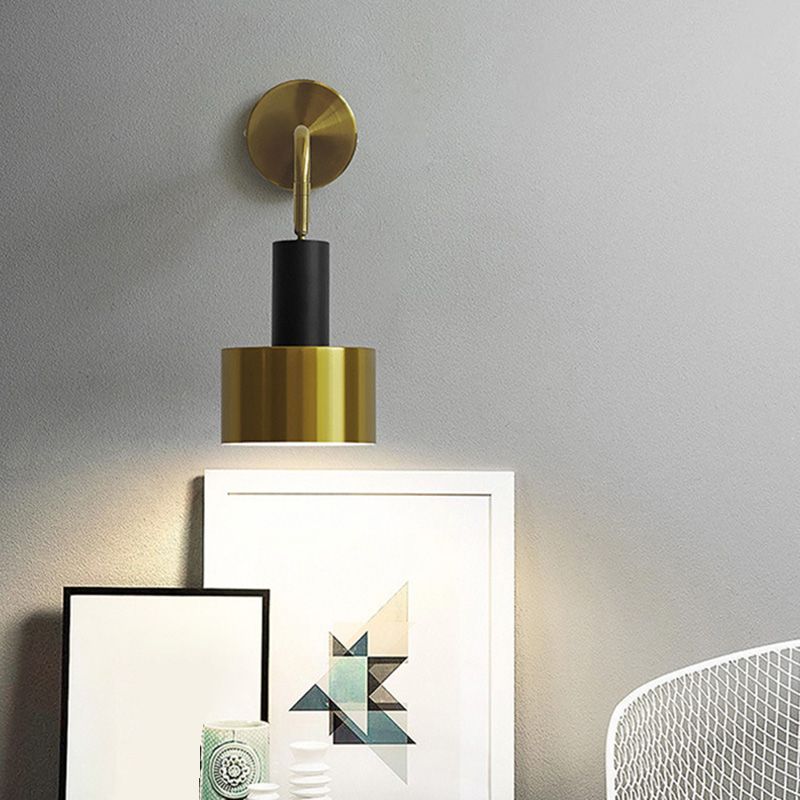 Postmoderne trommelschaduw Leeswandlamp metaal 1 hoofd slaapkamer wandlicht in zwart-goud