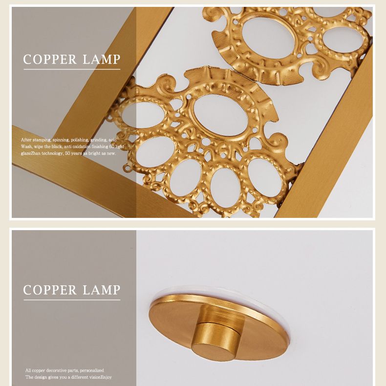 Brass Relief Design American Rustic Ceiling Light Drum Shaped Acrylic Shade Living Room Lighting Fixture