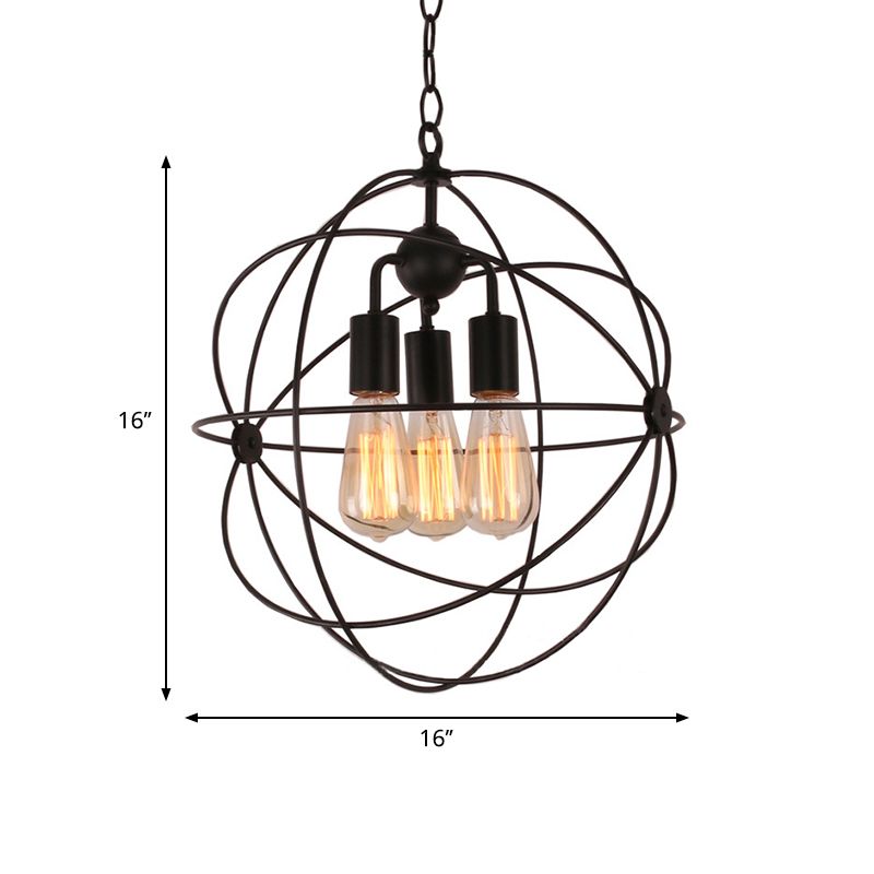 Draadbol metalen schaduw hanglamp licht industriële stijl 3 bollen restaurant hangende lamp met ketting in zwart