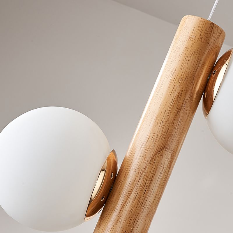 Glass Globe Pendant Chandelier Nordic Wood Hanging Light for Dining Room