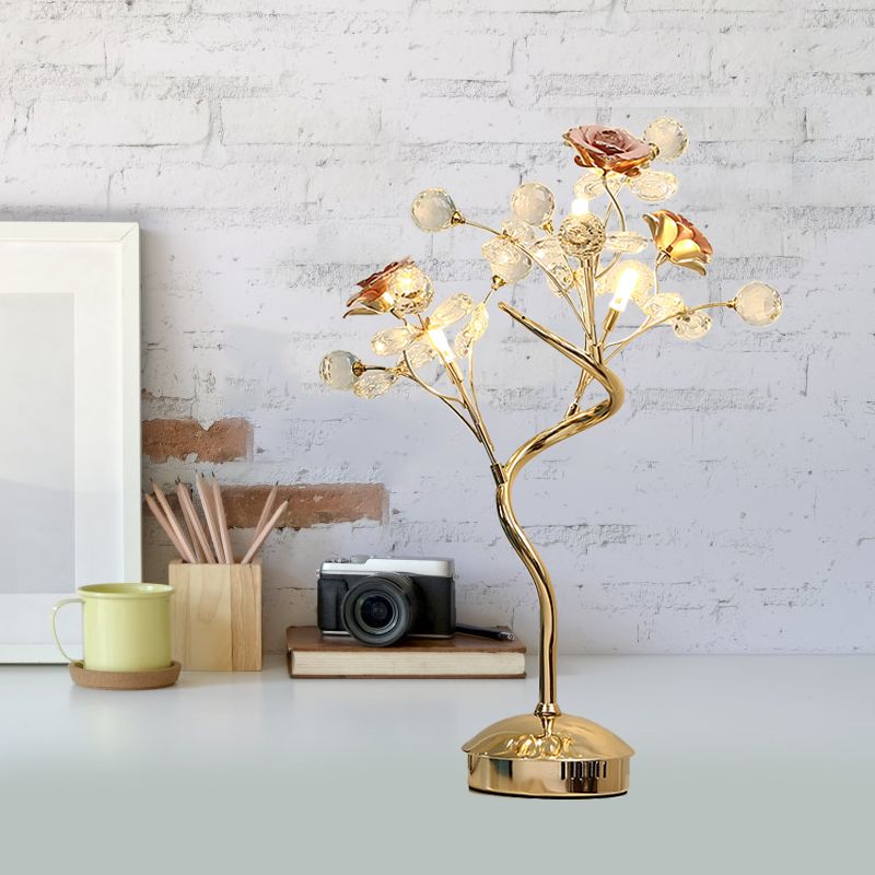 Wit/roze bloemverlichting Vastorale stijl Crystal Style Crystal 3 Heads Lounge Night Lamp met keramisch accent