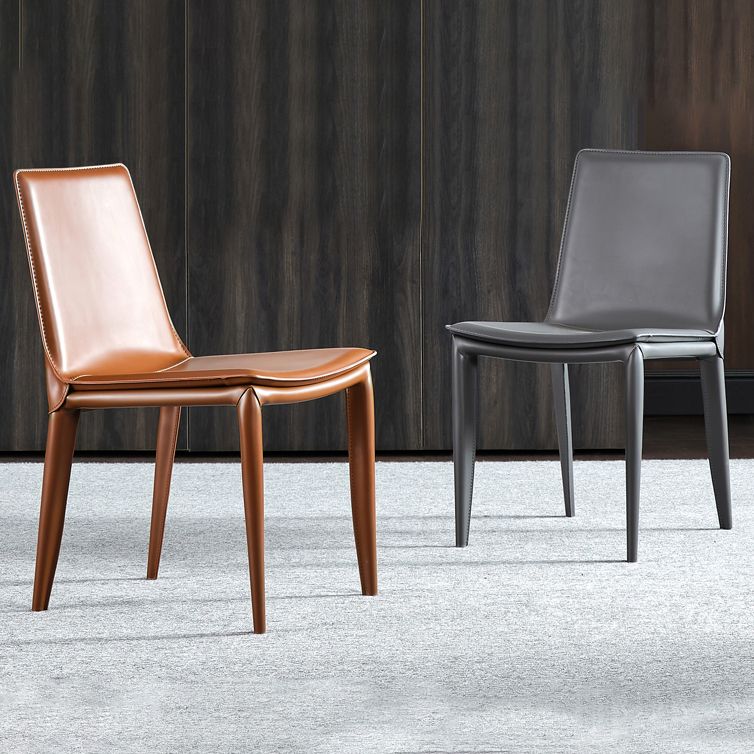 Sillas de cuero de diseño simple, silla lateral con respaldo sólido para comedor (juego de 2)