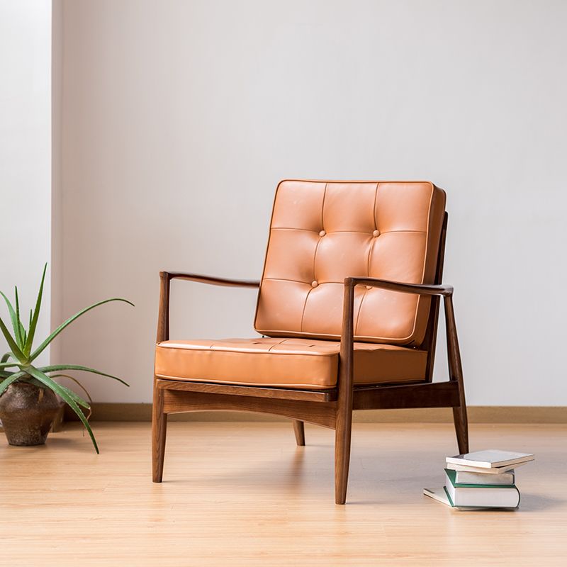 Contemporary Genuine Leather Accent Armchair Tufted Genuine Leather Arm Chair