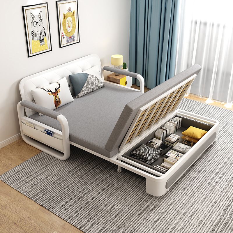 Light-grey Linen Armless Sofa 35.43" Wide Contemporary Convertible Sofa Bed