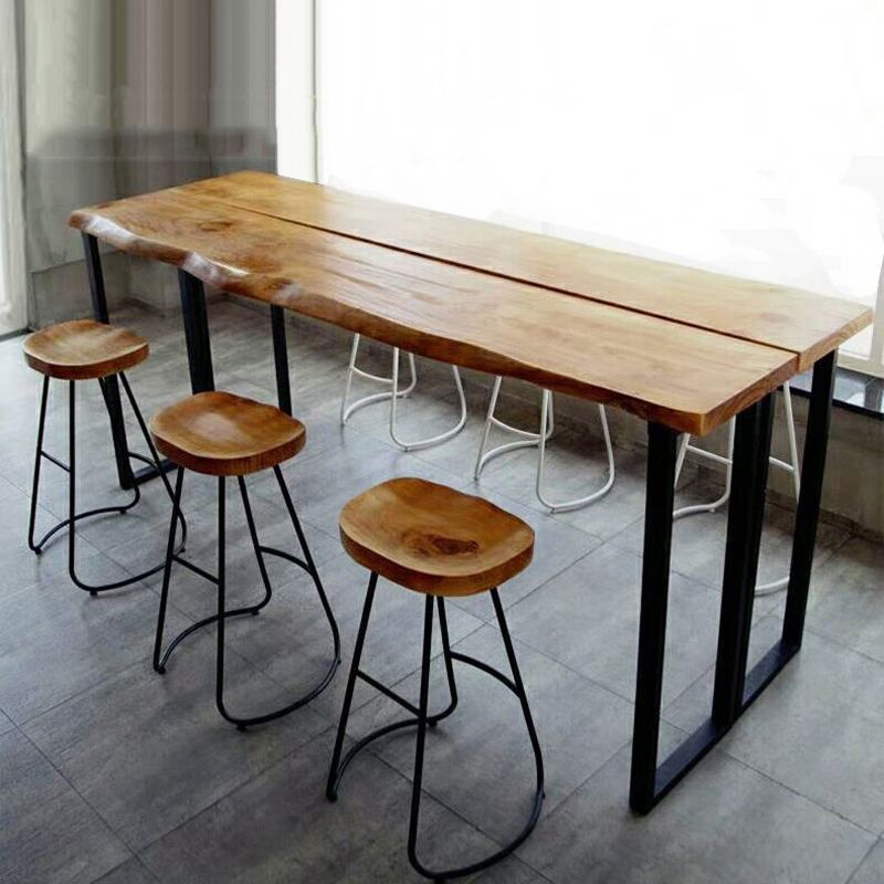 Indoor Modern Bar Pub Table Set 1/2/3/4/6 Pieces Solid Wood Pub Table Set in Natural