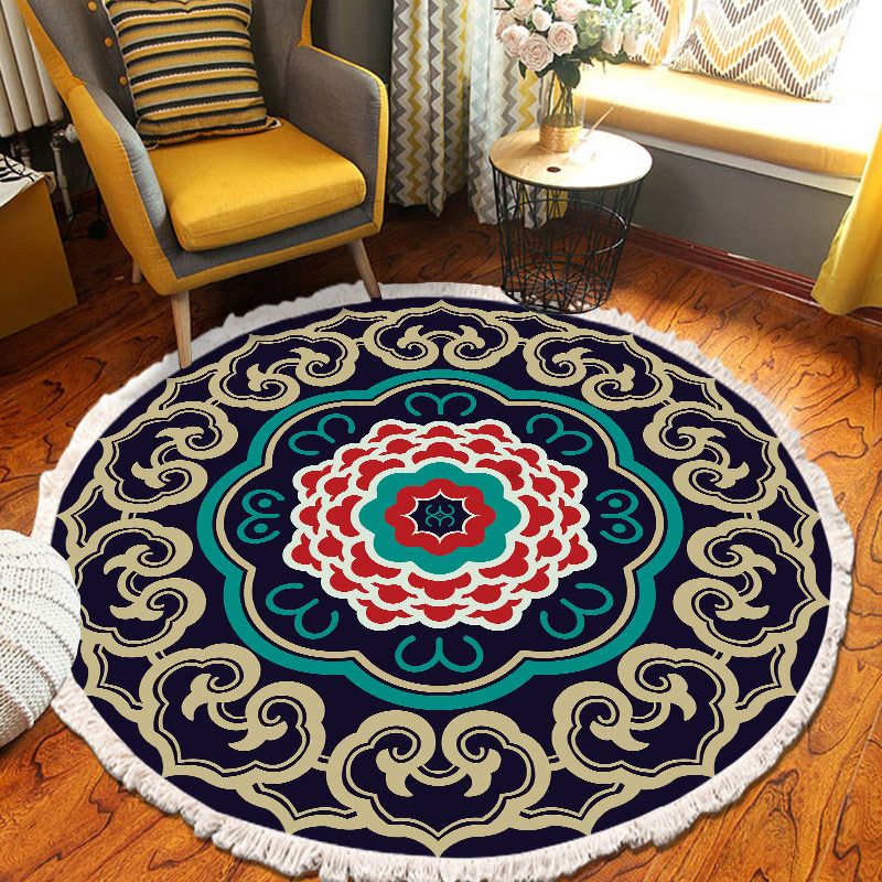 Round Boheems tapijt polyester etnische print tapijt vlek resistent binnen tapijt voor woonkamer