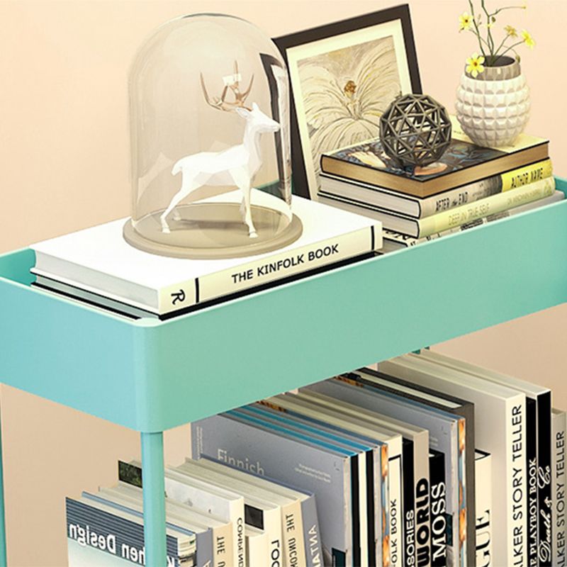 Contemporary Plastic Geometric Bookcase Open Back Bookshelf with Wheels