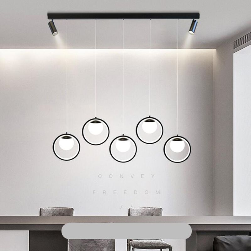 5-Lights Circles LED Island Light Opal Glass Double Spotlight Design Minimalism Lighting Fixture for Dining Room