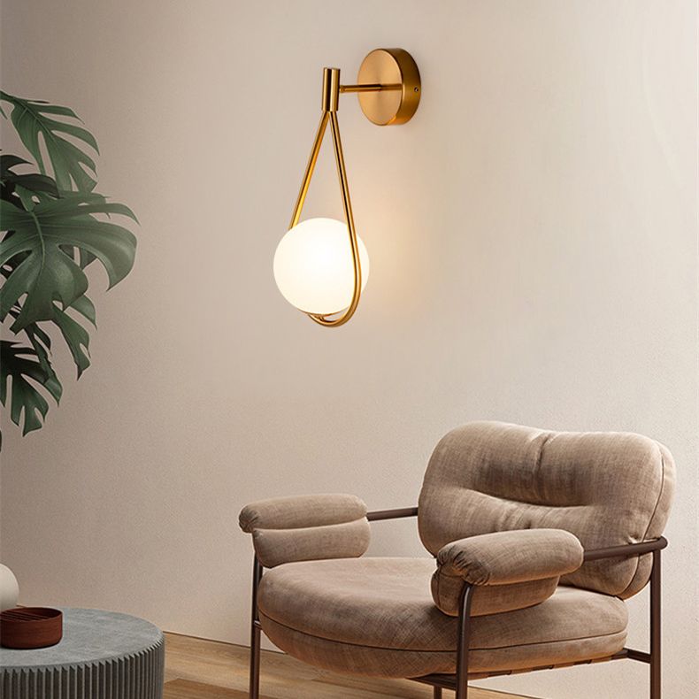 White Glass Globe Wall Light 1 Light Modern Minimalist Sconce Light for Study Living Room