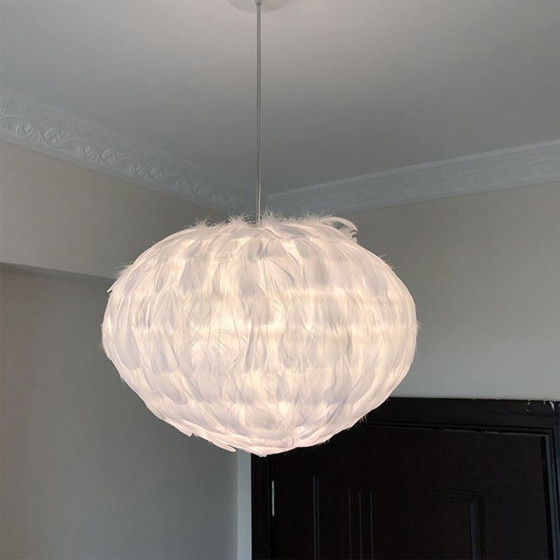 Globe Dining Room Suspension Lamp Feather 1 lamp eenvoudige stijl hangende hanger in grijs/wit/roze