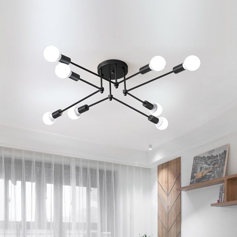 Starburst metalen plafondmontage kroonluchter vintage stijl 6/8 lampen slaapkamer semi-gemonteerde verlichting in zwart
