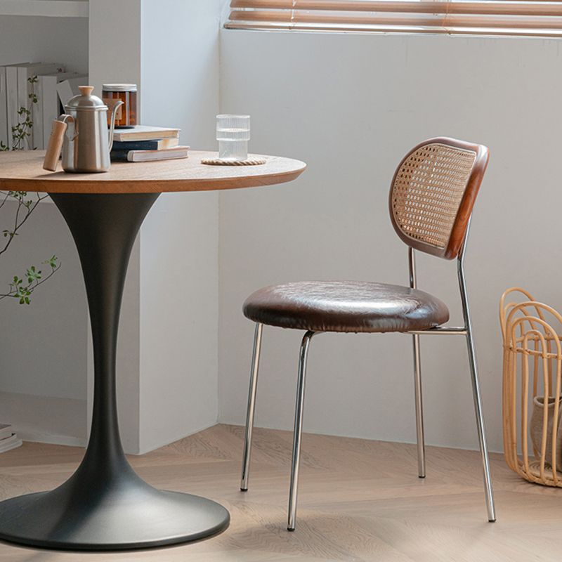 Modern Style PU Leather Chair Cane Back Armless Dining Chair